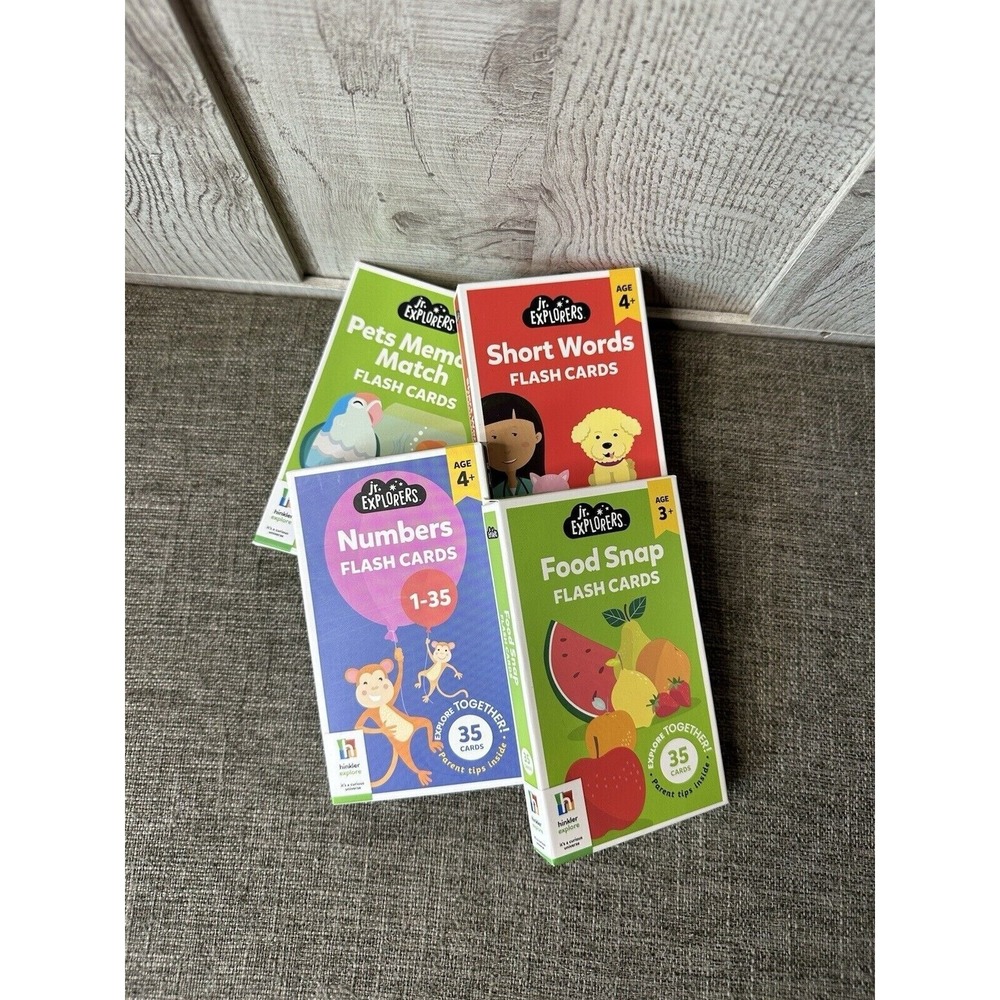 Jr Explorers Flashcards Numbers, Pets Memory Match, Short Words, Food Snap 4 Pk